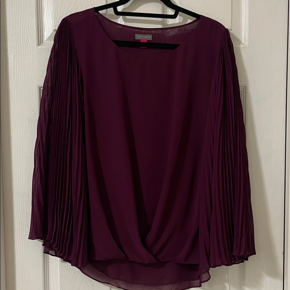 Vince Camuto plum blouse with pleated sleeves